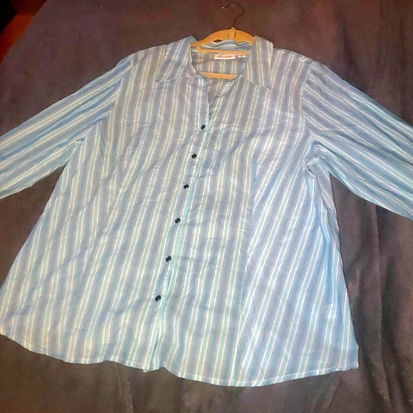 NWOT Denim Co blue button up with stripes - Picture 6 of 11